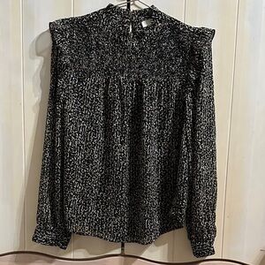 LOFT Black and White Patterned Blouse